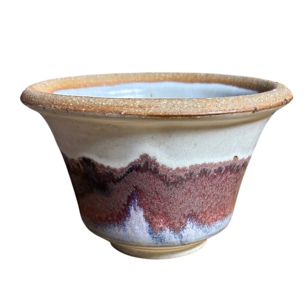 Vintage Studio Pottery Vase Handcrafted Red White Blue Swirl Drip Design 4" GIFT
